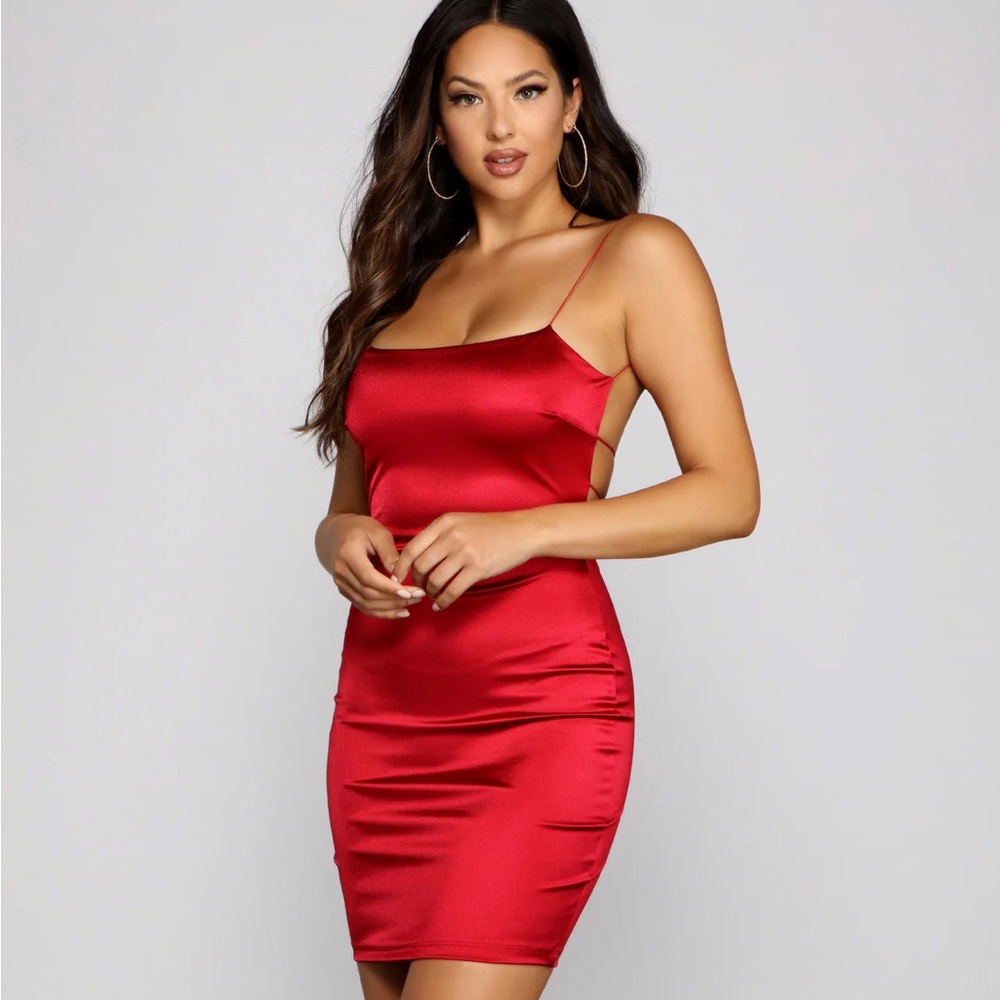 WINDSOR satin red mini dress
